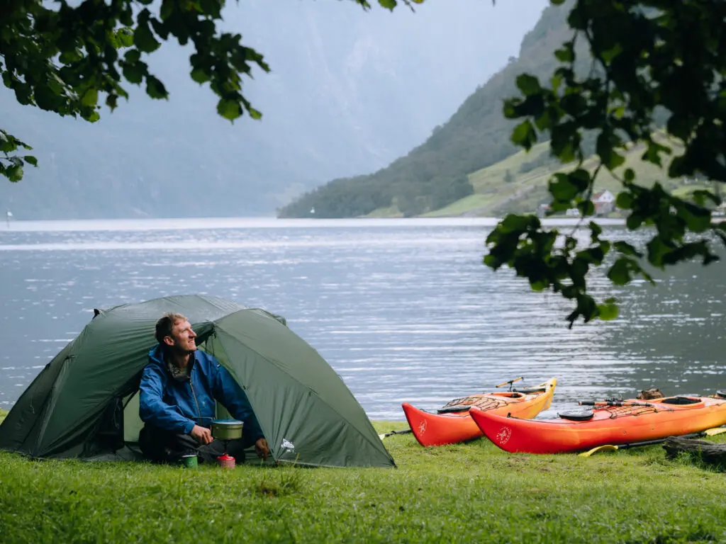 Camping near Holmo in Norwegian Nærøyfjord